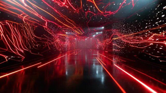 Neural Energy Grid With Red Tech Motion Glow