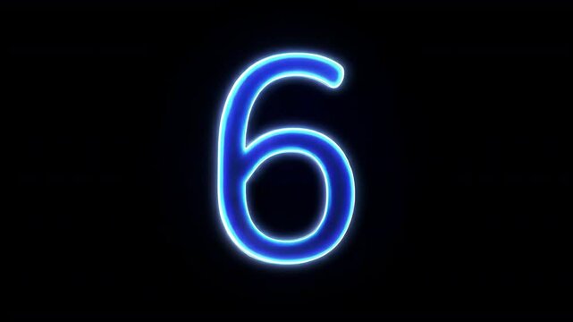 Digital animation of blue neon number six