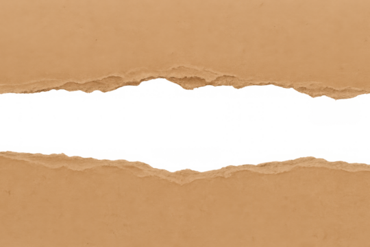 Ripped cardboard edges frame a transparent checkered area, ideal for showcasing designs or text against a brown backdrop