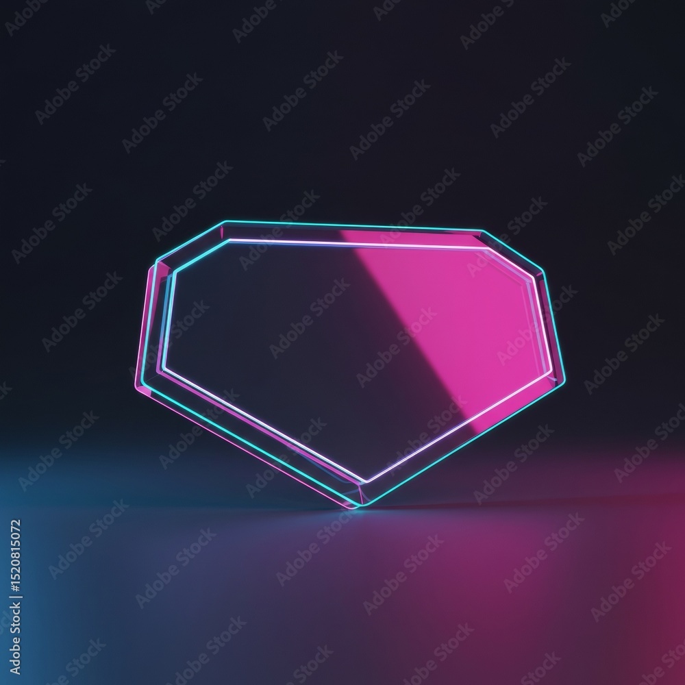 Poster abstract geometric shape with vibrant neon lighting in a dark studio setting. modern, minimalist des