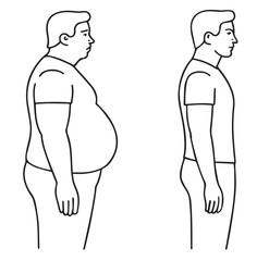 Before and After Weight Loss Illustration – Obese to Fit Male Transformation Outline