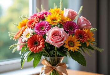 vibrant colorful bouquet floral arrangement gift note personal touch elegant celebration, vase, petal, design, freshness, presentation, bloom, pastel