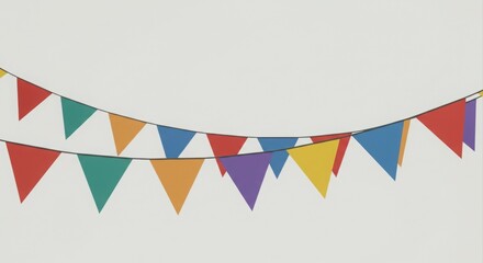 Obraz premium Colorful triangular bunting decorates a wall.