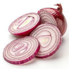 Red Onion Slices: Close-up Photo of Sliced Red Onions isolated on white  background