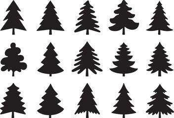Obraz premium Silhouette set of christmas tree, Christmas tree icon set vector isolated on a white background.