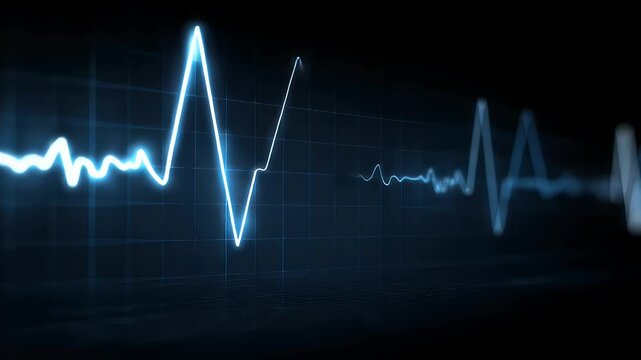 Abstract visualization of an electrocardiogram heartbeat pulse on a dark background, representing health monitoring