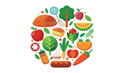Healthy food circle illustration with fruits and vegetables