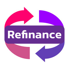 Refinance Concept Vector Icon with Circular Arrows and Bold Text