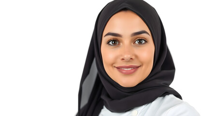 Naklejka premium Woman wearing black hijab smiling at the camera
