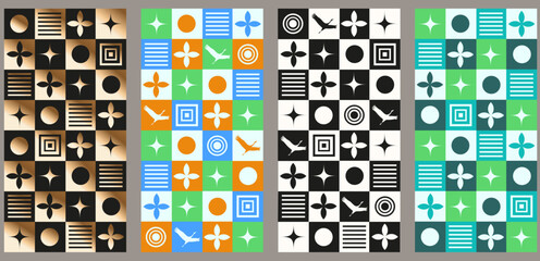 Set Modern Geometric seamless Trellis. Vector illustration of trendy Geometrical shapes. Perfect wallpaper fabric textile print collection. EPS 10m