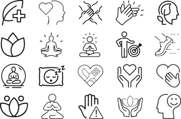 wellness, health, healthy, lifestyle, icons, set, vector, line art, minimal, simple, wellbeing, balance, mental 