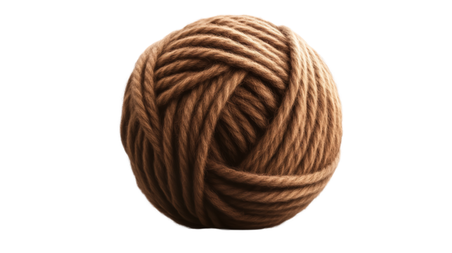 A cozy ball of caramel yarn perfect for winter crafting projects with on transparent background