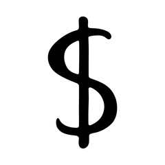 Hand drawn dollar currency symbol. Brush stroke doodle. Single element for design