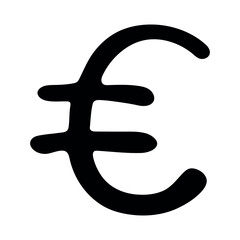 Hand drawn euro currency symbol. Brush stroke doodle. Single element for design