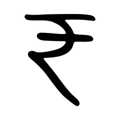 Hand drawn rupee currency symbol. Brush stroke doodle. Single element for design