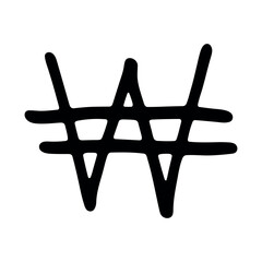 Hand drawn won currency symbol. Brush stroke doodle. Single element for design