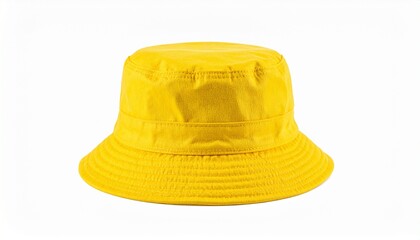 Fototapeta premium Trendy Yellow Bucket Hat Isolated on White Background with Clipping Path, Stylish Summer Fashion