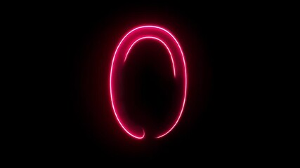 Glowing pink neon number zero animation