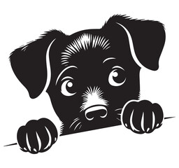 Cute Black Puppy Dog Head And Paws Peeking Over Blank Surface Looking Up Adorable Pet Animal Graphic.