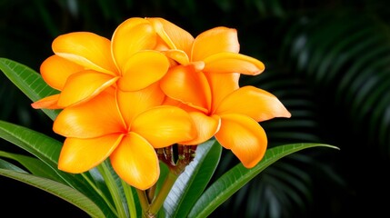 Obraz premium Vibrant Orange Flower Blossoms Against Lush Green Leaves