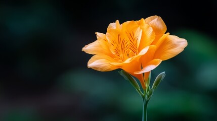 Fototapeta premium Vibrant Orange Flower Blooming Against a Dark Green Background