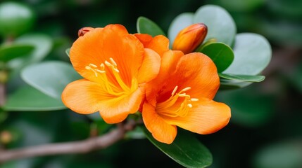 Vibrant Orange Flowers Blooming Amidst Green Foliage In Natural Light