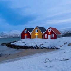 Naklejka premium 3 houses in snowy Tromso