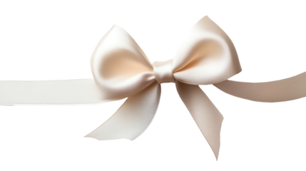 Elegant cream ribbon bow isolated on a white background, perfect for decorations and gifts.