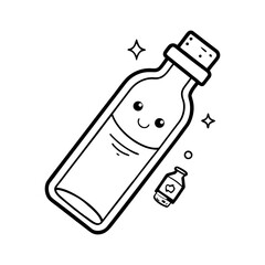 Cute cartoon bottle with cork and small apple juice bottle
