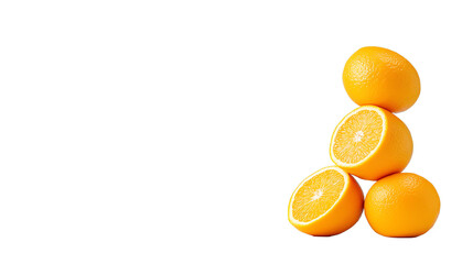 Fototapeta premium Fresh and vibrant oranges stacked together on a white isolate background, perfect for food-related projects.