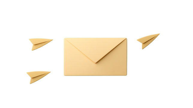 Golden envelope with paper airplanes, perfect for communication and correspondence themes.