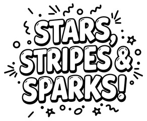 Fototapeta premium Stars. stripes and sparks graphic design with no people or location. Bold. stylized lettering against a blank background. Graphic design for print media or online use.