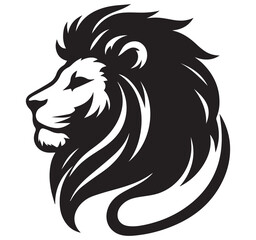 Fototapeta premium Stylized Black White Lion Head Profile Graphic Logo Icon Majestic Animal Design