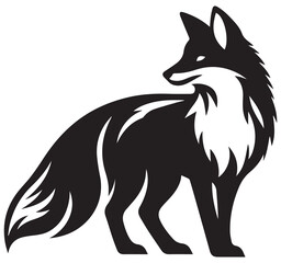 Fototapeta premium Fox Silhouette Black And White Standing Profile View Wild Animal Nature Wildlife Logo Icon Design Vector Graphic Art Illustration