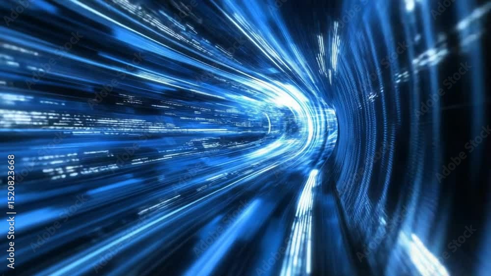 Poster futuristic data stream tunnel with high-speed digital transfer and visualization