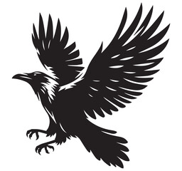 Obraz premium Raven in flight black silhouette graphic design element logo symbol nature wildlife bird animal freedom power isolated white background