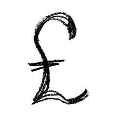 Hand drawn british pound currency symbol. Brush stroke doodle. Single element for design