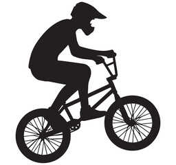 Obraz premium BMX rider silhouette extreme sport action black and white graphic design element vector illustration cycling freestyle bike