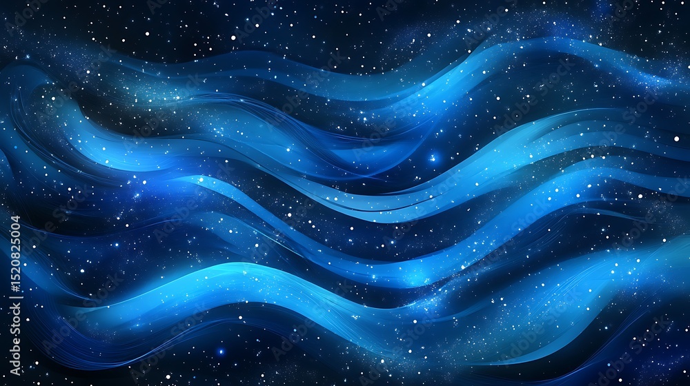 Poster abstract design with flowing blue lines and starry background.