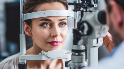 Comprehensive Eye Examination: Woman Undergoes Optical Exam in Modern Eye Clinic for Optimal Vision Health