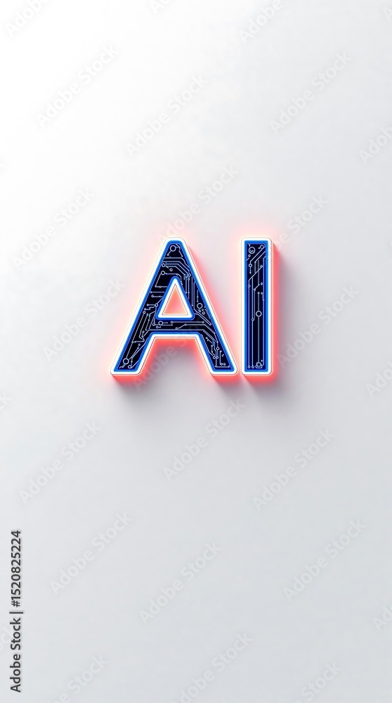 Poster ai letters with circuit board pattern and glowing outline on a white surface for technology concept