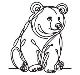 Fototapeta premium Cute Sitting Bear Cub Minimalist Continuous Line Art Drawing Black and White Illustration