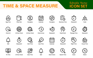 Time and Space Measurement Icons – Clean Outline, Line Art, and Vector Illustrations for Light Years, AU, Astronomy, and Cosmic Distance Projects
