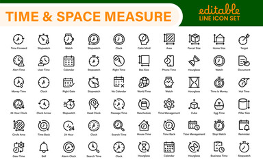 Time and Space Measurement Icons – Clean Outline, Line Art, and Vector Illustrations for Light Years, AU, Astronomy, and Cosmic Distance Projects