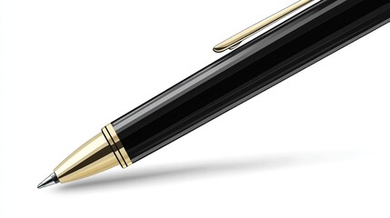 A black ballpoint pen on a white background