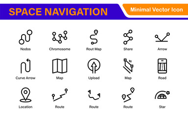 Space Navigation and Trajectories Icon Set &ndash; Minimal Line Art Vector Illustrations for Astronaut, Satellite, Rocket, Trajectory, and Space Mission Designs