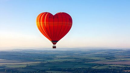 Obraz premium Heart Shaped Hot Air Balloon Over Rural Landscape