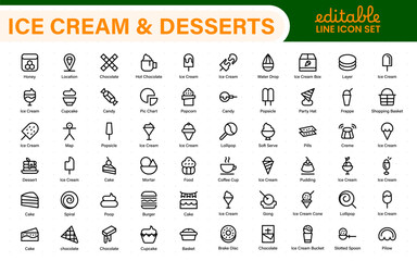 Delicious Ice Cream and Desserts Icons. A Sweet Collection for Menu Design, Recipe Apps, Bakery Projects, and Dessert Shops with Creative, Mouth-Watering Visuals