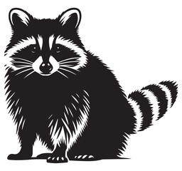 Obraz premium Black and White Raccoon Illustration Vector Graphic Sitting Animal Wildlife Drawing Silhouette