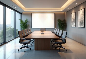 minimalist modern conference room sleek design elements clutter free space functional atmosphere professional setting, furniture, table, chairs, lighting